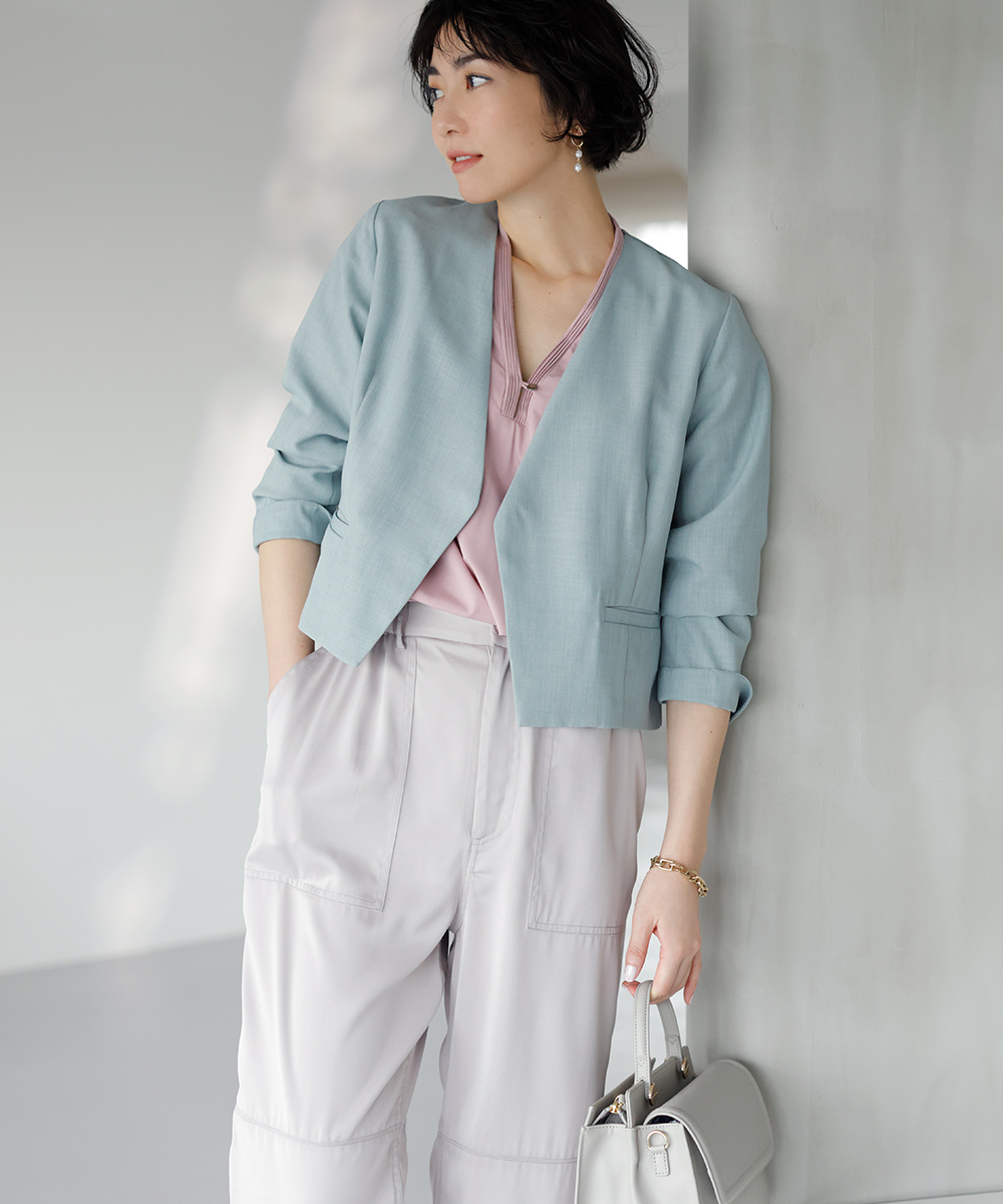 ★10％OFF★斜めカッティングノーカラーショートジャケット | WEBストア | ファッションレンタル【EDIST. CLOSET】
