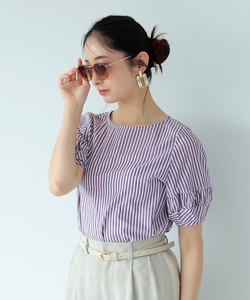パープルストライプランタンスリーブブラウス | WEBストア | ファッションレンタル【EDIST. CLOSET】